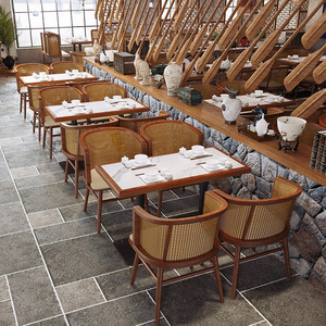 Sofás y Sillas de Comedor de Madera Maciza Personalizados con Temática Nórdica para Restaurantes y Hoteles, Mesas con Tapa de Pizarra, Conjuntos de Mesa y Silla para Pared - Product Image 2