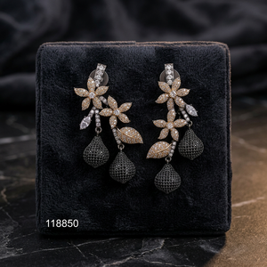 Luxury Dual Tone Gold Black Rhodium CZ Floral <b>Dangle</b> <b>Earrings</b> Emerald Green Crystal Teardrop Pave Statement <b>Earrings</b> for Women - Product Image 3