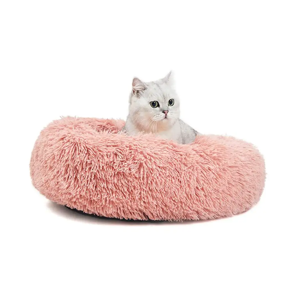 럭셔리 Dia 40cm 라운드 개 도넛 빨 플러시 안티-슬립 가짜 모피 Dogbed 푹신한 도넛 Cuddler 불안 애완 동물 고양이 침대