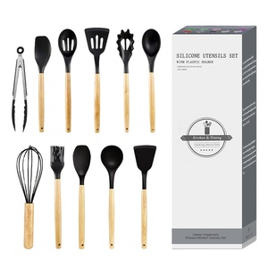 <b>Silicone</b> Utensils Set With Wooden Handles 11-Piece Heat Resistant Cooking <b>Tools</b> For Kitchen Use - Product Image 1