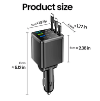 Cargador de Coche Retráctil USB 7 en 1 PD 180W de Carga Rápida Adaptador Tipo C con Cables para Teléfonos Móviles Celulares Relojes Inteligentes y Cámaras
