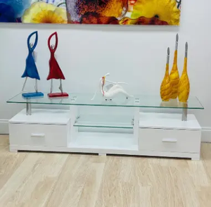 <span class=keywords><strong>YIFAN</strong></span> Meuble <span class=keywords><strong>TV</strong></span> Moderne Blanc Brillant Peinture Dessus en Verre avec Rangement Offre Spéciale Meubles de Salon - Product Image 3