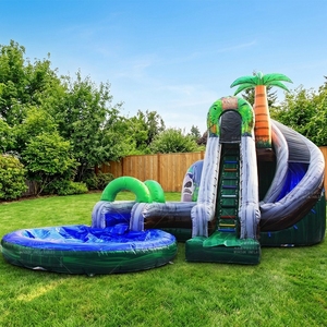 WINSUN Glissière d'eau gonflable de château de saut de frisson incurvé de chutes de noix de coco de jungle de taille énorme avec la <span class=keywords><strong>piscine</strong></span> - Product Image 1