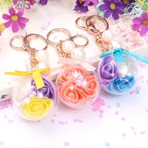 Couleur unique et multicolore fleur éternelle boule de cristal sac pendentif porte-clés acrylique transparent petit cadeau