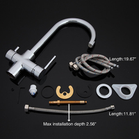 Robinet mélangeur de cuisine à double poignée 3 voies avec filtre à eau pure, 3 lignes, en acier inoxydable, purificateur d'eau