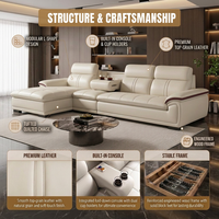 Canapé inclinable électrique moderne en cuir véritable beige en forme de L avec console centrale, personnalisable OEM pour concessionnaires, prix d'usine en gros