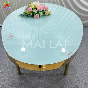 Nuovo di forma ovale grande acciaio inossidabile bianco <span class=keywords><strong>vetro</strong></span> superiore banchetto di nozze <span class=keywords><strong>tavolo</strong></span> da <span class=keywords><strong>sala</strong></span> per la vendita - Product Image 3