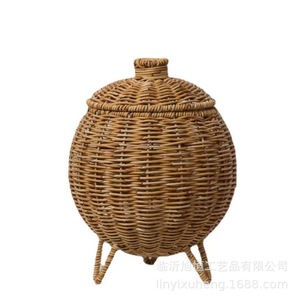 Hand Woven Rattan Basket Oval With Lid <b>Standing</b> Type Storage For Plant <b>Desktop</b> Use - Product Image 5