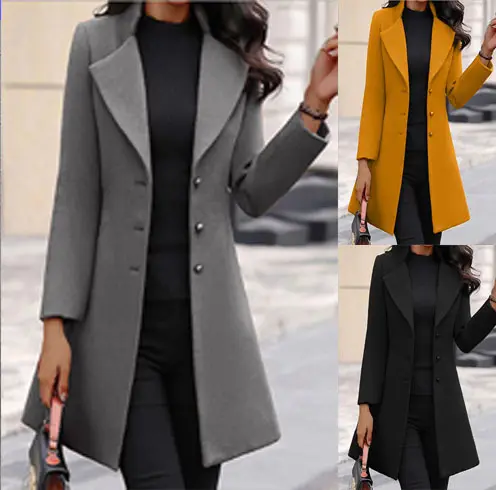 Распродажа, Осеннее шерстяное тонкое зимнее пальто средней длины в Корейском стиле, однотонное Женское шерстяное пальто для женщин