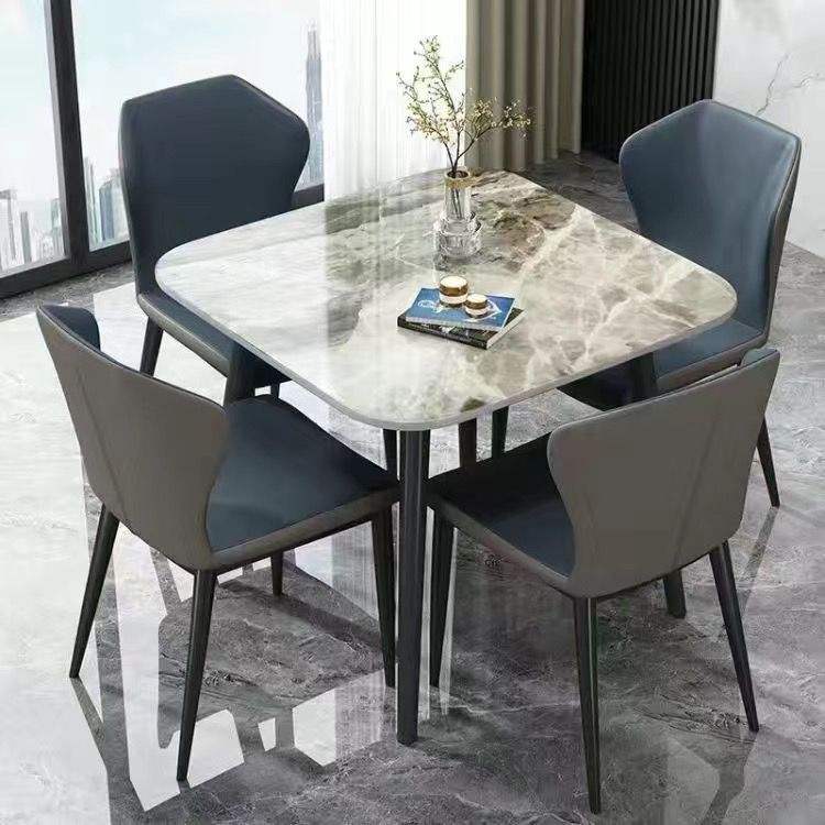 Blue chair, Italian grey slate table [gloss finish]