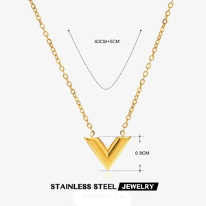 Vente en gros Collier classique en forme de V Pendentif Boucles d'oreilles Bracelet Ensemble de bijoux en or en acier inoxydable - Product Image 6