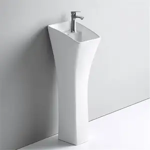 Ev/otel/restoran/banyo bağlantısız tek parça kaide banyo lavaboları parlak beyaz seramik el yıkama kaide lavabo