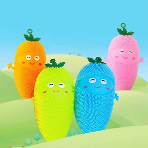 Jincan Cute <b>Luminous</b> Smiling Face Carrot Inflatable <b>Ball</b> Vent Toy Hairy Soft Rubber Elastic Flash for Age Range 5-7 Years - Product Image 2