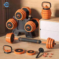 Ensemble d'haltères, barres et kettlebells réglables en gros, multifonctionnel, revêtement en caoutchouc, plastique, entraînement de musculation à domicile, 10-40 kg