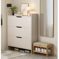 Meuble à chaussures minimaliste couleur crème noyer pour couloir, unité de rangement complète pour l'entrée de la maison, étagère à chaussures la plus vendue