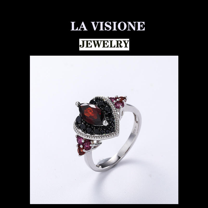 Anillo de granate de plata 925 chapado en platino