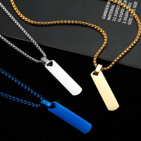 Collar de Barra Larga Geométrica Tridimensional Grabable con Nombre para Hombre, de Acero Inoxidable Simple