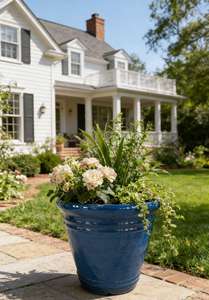 Glänzender Tiefblauer Gerippter Kunstharz-Blumentopf Großer Durchmesser Innen- und Außenbereich Garten-Pflanzgefäß für Stilvolle Wohnraumdekoration - Product Image 6