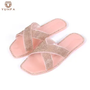 Sandal kristal persegi wanita, Kasut Jelly kasual PVC untuk perempuan