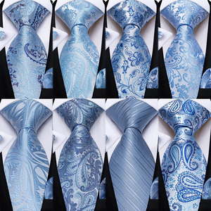 Corbatas de Seda con Estampado Paisley <span class=keywords><strong>Azul</strong></span> Claro para Hombre, Pañuelo, Gemelos, Accesorios Casuales para Boda, Juego de <span class=keywords><strong>Corbata</strong></span>, Regalo - Product Image 1