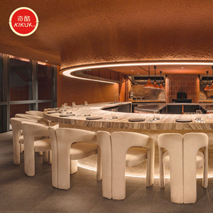 Ensemble de mobilier de restaurant commercial de luxe avec sièges en velours courbés, tables circulaires en marbre et ensembles de chaises - Product Image 1