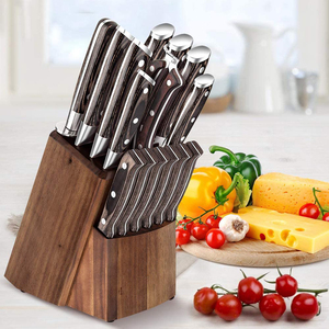 Ensemble de 16 couteaux de chef en acier inoxydable, couteaux à découper et à éplucher, aiguiseur intégré, <span class=keywords><strong>bloc</strong></span> en <span class=keywords><strong>bois</strong></span>, poignées ambidextres, durables - Product Image 4