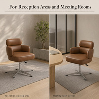 Chaise pivotante robuste à base croisée en cuir marron premium, siège large, dossier et appui-tête réglables en hauteur, pour bureau et maison