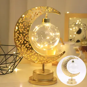 2024 New Star moon ramadan trang trí bàn Bảng pin Powered Chất lượng cao kim loại rèn sắt openwork bảng đèn