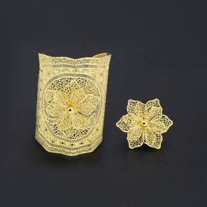 Anillo de Mariposa y Flor Grande de Latón para Mujer JXX, Juego de Brazaletes Nupciales Chapados en Oro para Regalo de Boda India - Product Image 3