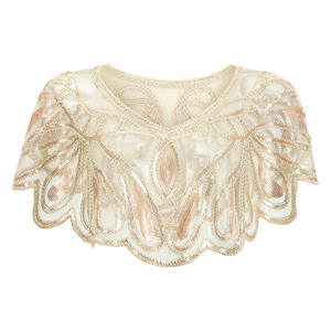 Vintage 1920er Jahre Flapper Schal Pailletten Perlen Short Cape Perlen Dekoration Gatsby Party Mesh Short Cover Up Kleid Accessoire - Product Image 2