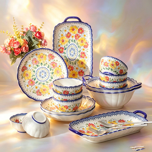Juegos de Vajilla de Porcelana Real Europea, Estilo Nórdico, Hechos a Mano, con Diseño Floral, Platos de Cerámica de Lujo para el Regreso a Clases, Aptos para Microondas - Product Image 3