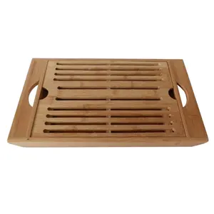 Natural Bamboo Bread Cutting Board with Crumb Catcher Foldaway Bread Plank