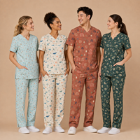 Tenues d'infirmières personnalisées OEM ODM imprimées avec motifs amusants pour les professionnels de la santé, combinaisons de travail colorées pour hôpitaux et cliniques