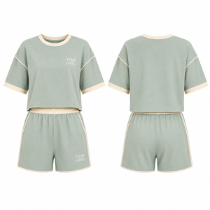 Summer 2 Piece <b>Short</b> Set Women Custom Logo Loose T Shirt And <b>Shorts</b> Outfit OEM - Product Image 2