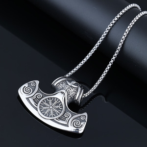 Pendentif Marteau de Thor en Acier Inoxydable Série <span class=keywords><strong>Viking</strong></span> Personnalisé Tendance Transfrontalier, Chaîne en Bambou Vintage Nordique - Product Image 4