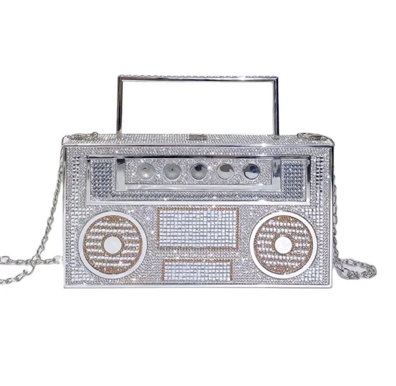 Dompet unik wanita, tas genggam radio berlian imitasi dompet Unik pesta pernikahan malam