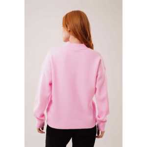 เสื้อสเวตเตอร์ถักสีชมพูสำหรับผู้หญิง แขนยาว คอริบบ์ ป้องกันขนร่วง สไตล์ลำลอง เกรด 14 GG - Product Image 1