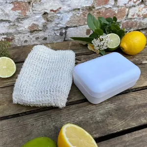 Jabonera biodegradable de bambú ecológica personalizada, autodrenaje con bandeja de caja de viaje, bolsa de sisal