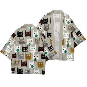 2021 Новый пятиконечный рукав кимоно 3D цифровая печать голова кота кардиган Мужская куртка