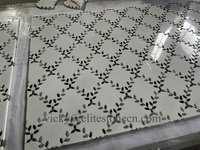 Mosaïque murale en marbre découpée au jet d'eau verte personnalisée pour salle de bain, motif de feuilles