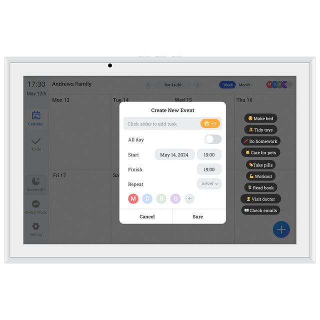 White 10.1 Inch Best Smart Digital Calendar Wall Planner with HD Wi-Fi Family Schedules for Home Décor