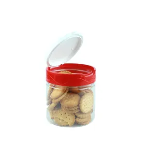 Hot selling 350ml wide mouth pet plastic Cookies Candy Nuts salad jar air tight containers for food 12 oz With red flip top Cap