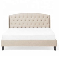 Belle couleur ivoire double reine roi taille boutons tête de lit arrière ailé stable cadre en bois massif faux lit en tissu d'ameublement