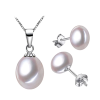 Prix d'usine – Ensemble de bijoux en perles de riz naturelles certifiées AAA 8-9 mm, pendentif et boucles d'oreilles en argent S925, certificat tiers, Noël