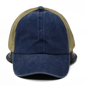 Gorra desgastada de Color sólido personalizada, sombreros de papá de perfil bajo Vintage, gorra de malla de verano ajustable de algodón lavado para hombres y mujeres