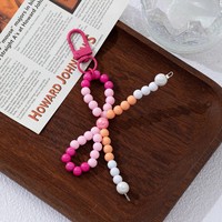 En gros, porte-clés, pendentif de sac et cordon de suspension pour téléphone en perles bleues et roses, polyvalent, en acrylique dégradé en forme de nœud
