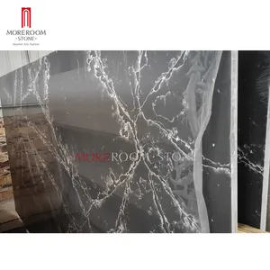 Spain design prefab artificial marble ice black quartz countertop