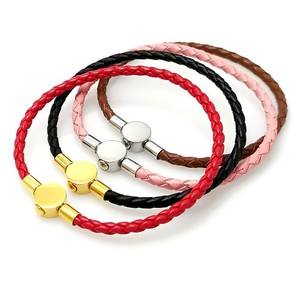 Woven Leather Cord <b>Bracelet</b> Stainless Steel Snap Buckle Unisex Jewelry Gift - Product Image 1