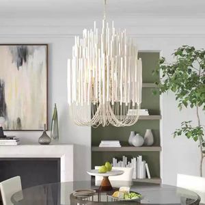 Suspension Haute Qualité Grand <span class=keywords><strong>Lustre</strong></span> En <span class=keywords><strong>Métal</strong></span> En <span class=keywords><strong>Bois</strong></span> De Style Nordique Finition Blanche et Noire Ampoule LED Source de Lumière Personnalisable - Product Image 2