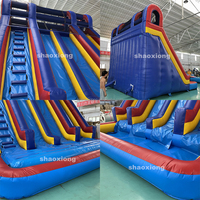 Toboggan aquatique gonflable géant commercial pour enfants et adultes, double piste, toboggans aquatiques humides et secs, château gonflable avec piscine